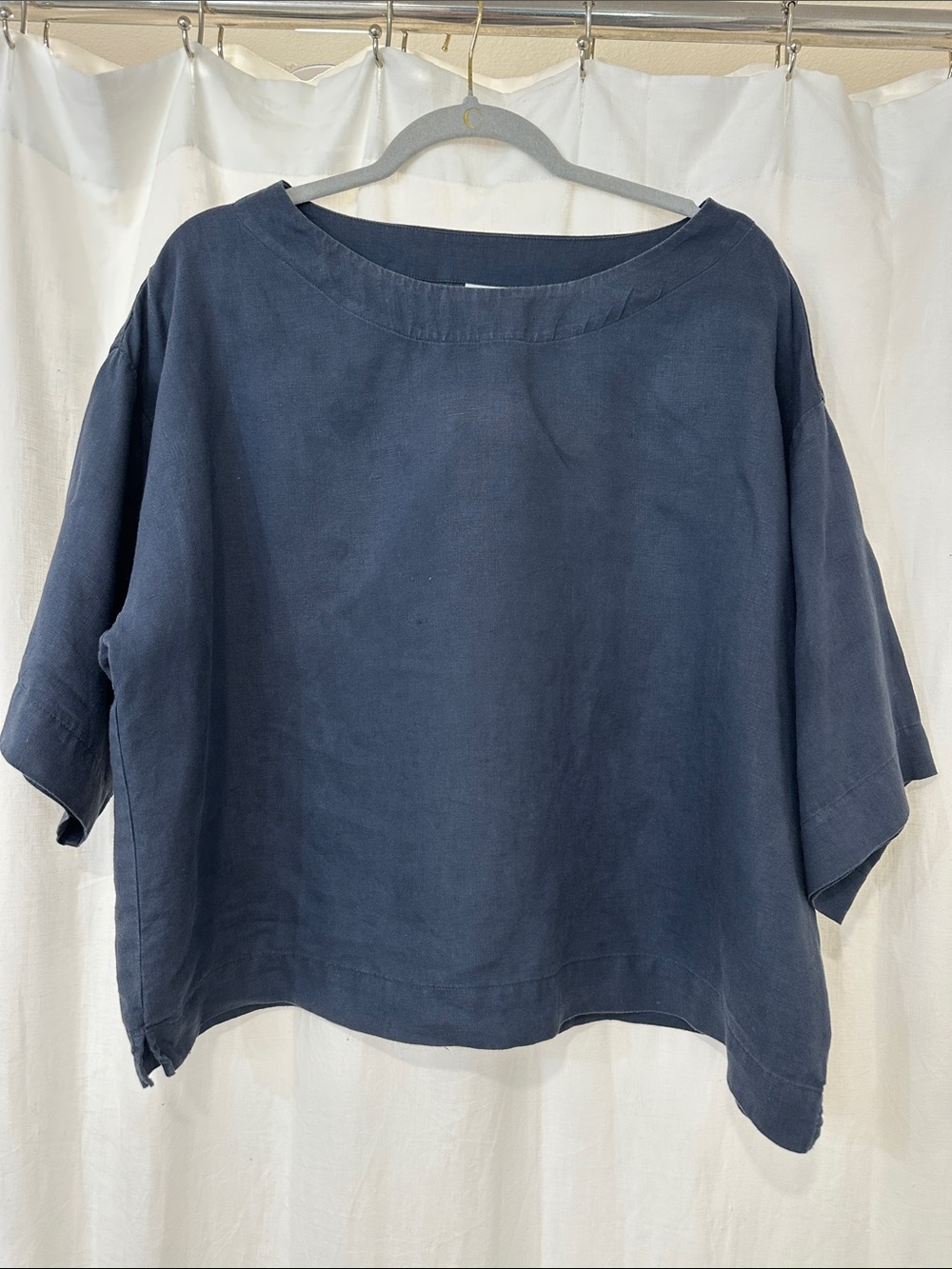 J. Jill Navy Boxy Linen Scoop-Neck Tunic Top